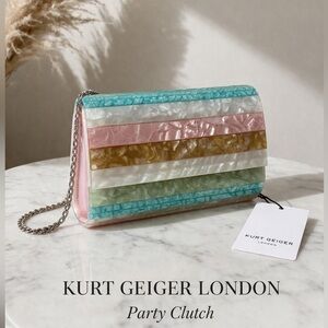Kurt Geiger London Party Clutch Acrylic Stripe Bag | Resin w/ Chain Strap NWT
